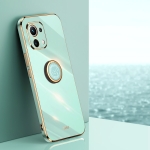 For Xiaomi Mi 11 Lite XINLI Straight 6D Plating Gold Edge TPU Shockproof Case with Ring Holder(Mint Green)