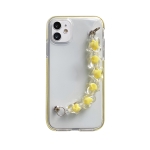 Dual-color PC+TPU Shockproof Case with Heart Beads Wrist Bracelet Chain For iPhone 12 mini(Yellow)