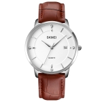 SKMEI 1801 Men Casual Calendar Quartz Watch(Silver White Brown)