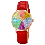 SKMEI 1811 Eight Color Diamond Round Dial Quartz Watch for Ladies(Red Leather Belt)