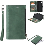 Side Zipper Back Card Horizontal Flip PU Leather Case with Card Slots & Wallet & Photo Frame & Lanyard For iPhone XS / X(Green)