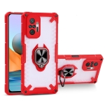 Matte TPU + PC Magnetic Shockproof Case with Ring Holder For Xiaomi Redmi Note 10 Pro(Red)
