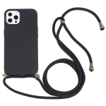 Wheat Straw Material + TPU Shockproof Case with Neck Lanyard For iPhone 13 Pro(Black)