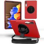 360 Degree Rotation Turntable Robot Shockproof TPU + PC Protective Case with Holder & Hand Grip Strap & Shoulder Strap For Samsung Galaxy Tab S7+(Red Black)