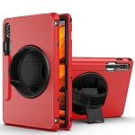 360 Degree Rotation Turntable Robot Shockproof TPU + PC Protective Case with Holder & Hand Grip Strap & Shoulder Strap For Samsung Galaxy Tab S7(Red Black)