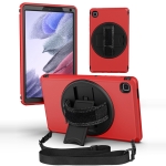 360 Degree Rotation Turntable Robot Shockproof TPU + PC Protective Case with Holder & Hand Grip Strap & Shoulder Strap For Samsung Galaxy Tab A7 Lite(Red Black)