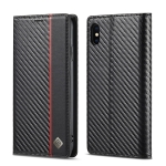 LC.IMEEKE Carbon Fiber PU + TPU Horizontal Flip Leather Case with Holder & Card Slot & Wallet For iPhone X / XS(Vertical Black)