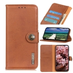 For Motorola Edge 20 Pro KHAZNEH Cowhide Texture Horizontal Flip Leather Case with Holder & Card Slots & Wallet(Brown)