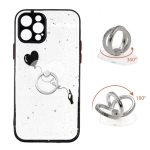 Colored Drawing Starry Sky Epoxy TPU Shockproof Case with Ring Holder For iPhone 12 Pro(Heart)