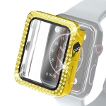 Electroplating PC Double Rows Diamond Protective Case with Tempered Glass Film For Apple Watch Series 3 & 2 & 1 42mm(Gold)