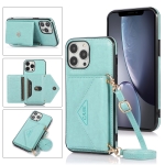 Multi-functional Cross-body Card Bag TPU+PU Back Cover Case with Holder & Card Slot & Wallet For iPhone 13 Pro(Green)