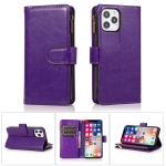 Multifunctional Crazy Horse Texture Horizontal Flip Leather Case with 9 Card Slot & Holder & Zipper Wallet & Lanyard For iPhone 13 Pro Max(Purple)