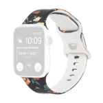 8-buckle Printed Replacement Strap Watchband For Apple Watch Series 6 & SE & 5 & 4 40mm / 3 & 2 & 1 38mm(Black Background Rose)