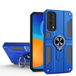 For Huawei Y7a Carbon Fiber Pattern PC + TPU Protective Case with Ring Holder(Dark Blue)