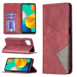 For Samsung Galaxy M32 Rhombus Texture Horizontal Flip Magnetic Leather Case with Holder & Card Slots(Red)