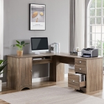 [US Warehouse] L-shaped Office Desk Computer Desk with Storage Shelf, Size: 63.3 x 63.3 x 27.7 inch