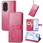 For Honor 50 Pro Four-leaf Clasp Embossed Buckle Mobile Phone Protection Leather Case with Lanyard & Card Slot & Wallet & Bracket Function(Magenta)