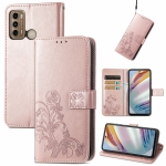 For Motorola Moto G60 Four-leaf Clasp Embossed Buckle Mobile Phone Protection Leather Case with Lanyard & Card Slot & Wallet & Bracket Function(Rose Gold)