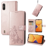 For Wiko Y81 Four-leaf Clasp Embossed Buckle Mobile Phone Protection Leather Case with Lanyard & Card Slot & Wallet & Bracket Function(Rose Gold)