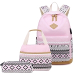 3 PCS/Set 1905-1 Polka Canvas Backpack Student School Bag(Pink)