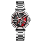 SANDA P1074 Cool Couple Steel Band Quartz Watch Wheel Series Dial Ladies Watch(Silver Red)