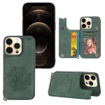 Mandala Embossed PU + TPU Case with Holder & Card Slots & Photo Frame & Hand Strap For iPhone 13 Pro(Green)