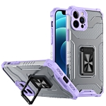 Armor Clear PC + TPU Shockproof Case with Metal Ring Holder For iPhone 12 / 12 Pro(Purple Transparent Grey)