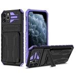 Armor Card PC + TPU Shockproof Case with Card Slot & Invisible Holder For iPhone 11 Pro Max(Purple)