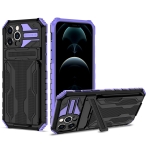 Armor Card PC + TPU Shockproof Case with Card Slot & Invisible Holder For iPhone 12 Pro(Purple)