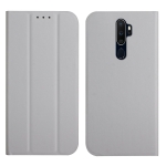 For OPPO A9 2020 3-Folding Ultrathin Skin Feel Magnetic Solid Color Horizontal Flip Leather Case with Holder(Grey)