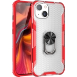 Honeycomb PC + TPU Shockproof Case with Ring Holder For iPhone 13 mini(Red)