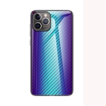 Gradient Carbon Fiber Texture TPU Border Tempered Glass Case For iPhone 11 Pro(Blue Fiber)