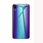 Gradient Carbon Fiber Texture TPU Border Tempered Glass Case For iPhone XR(Blue Fiber)