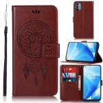 For OnePlus Nord N200 5G Wind Chime Owl Embossing Pattern Horizontal Flip Leather Case with Holder & Card Slots & Wallet(Brown)