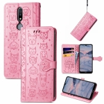 For Nokia 2.4 Lovely Cat and Dog Embossing Pattern Horizontal Flip Leather Case , with Holder & Card Slots & Wallet & Cartoon Clasp & Lanyard(Pink)
