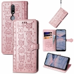 For Nokia 2.4 Lovely Cat and Dog Embossing Pattern Horizontal Flip Leather Case , with Holder & Card Slots & Wallet & Cartoon Clasp & Lanyard(Rose Gold)