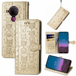 For Nokia 5.4 Lovely Cat and Dog Embossing Pattern Horizontal Flip Leather Case , with Holder & Card Slots & Wallet & Cartoon Clasp & Lanyard(Gold)
