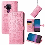 For Nokia 5.4 Lovely Cat and Dog Embossing Pattern Horizontal Flip Leather Case , with Holder & Card Slots & Wallet & Cartoon Clasp & Lanyard(Pink)
