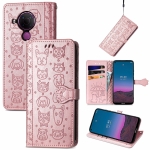 For Nokia 5.4 Lovely Cat and Dog Embossing Pattern Horizontal Flip Leather Case , with Holder & Card Slots & Wallet & Cartoon Clasp & Lanyard(Rose Gold)