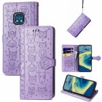 For Nokia XR20 Lovely Cat and Dog Embossing Pattern Horizontal Flip Leather Case , with Holder & Card Slots & Wallet & Cartoon Clasp & Lanyard(Purple)