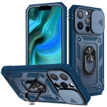 Sliding Camera Cover Design TPU + PC Protective Case with 360 Degree Rotating Holder & Card Slot For iPhone 13 Pro(Blue+Blue)