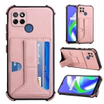 For OPPO Realme C12 / C25 Dream PU + TPU Four-corner Shockproof Back Cover Case with Card Slots & Holder(Rose Gold)