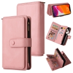 Skin Feel PU + TPU Horizontal Flip Leather Case with Holder & 15 Cards Slot & Wallet & Zipper Pocket & Lanyard For iPhone 12 Pro Max(Pink)