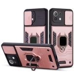 For Xiaomi Mi 11 Lite Warrior Armor Sliding Camera Cover Design TPU + PC Shockproof Case with Ring Holder(Rose Gold)