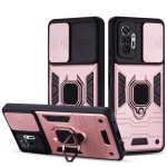 For Xiaomi Redmi Note 10 Pro Warrior Armor Sliding Camera Cover Design TPU + PC Shockproof Case with Ring Holder(Rose Gold)