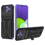 For Samsung Galaxy A22 5G Armor Card PC + TPU Shockproof Case with Card Slot & Invisible Holder(Purple)