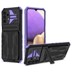 For Samsung Galaxy A32 5G Armor Card PC + TPU Shockproof Case with Card Slot & Invisible Holder(Purple)