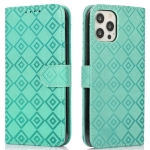 Embossed Big Small Concentric Squares Pattern Horizontal Flip Leather Case with Card Slot & Holder & Wallet For iPhone 12 Pro Max(Green)