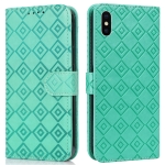 Embossed Big Small Concentric Squares Pattern Horizontal Flip Leather Case with Card Slot & Holder & Wallet For iPhone X / XS(Green)
