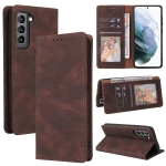 For Samsung Galaxy S21 5G Simple Suction Closure Horizontal Flip Leather Case with Holder & Card Slot & Wallet(Brown)